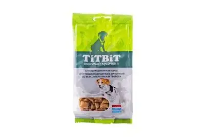 Купить titbit лакомство для щенков хрустящие подушечки с начинкой со вкусом кролика и творога