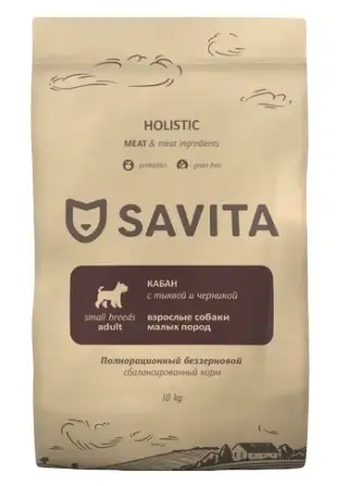 Купить savita сухой беззерновой корм для взрослых собак малых пород с мясом кабана