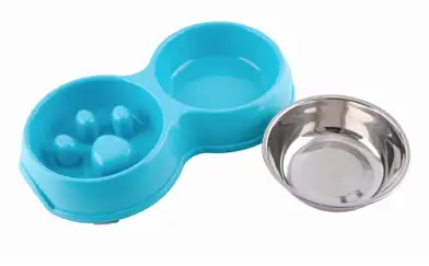 WOGY миска пластиковая двойная съемная интерактивная для собак и кошек, бирюзовая