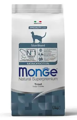 Monge Cat Monoprotein Sterilised сухой корм для стерилизованных кошек с форелью