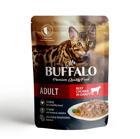 Купить mr.buffalo влажный корм для взрослых кошек с говядиной в соусе (пауч)