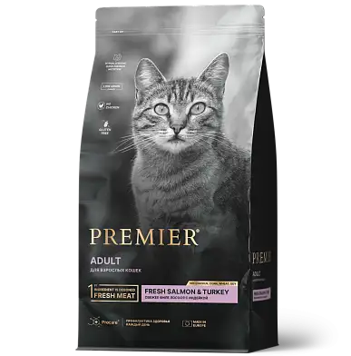 Premier сухой корм для взрослых кошек с индейкой и лососем