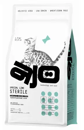 Купить ajo special line sterile Сухой корм для активных стерилизованных кошек с высоким содержанием белка с индейкой и уткой