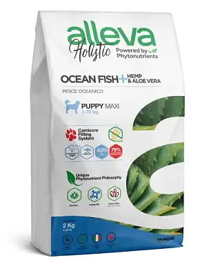 Alleva Holistic Puppy/Junior Ocean Fish Maxi сухой корм для щенков крупных пород с океанической рыбой, коноплей и алое вера