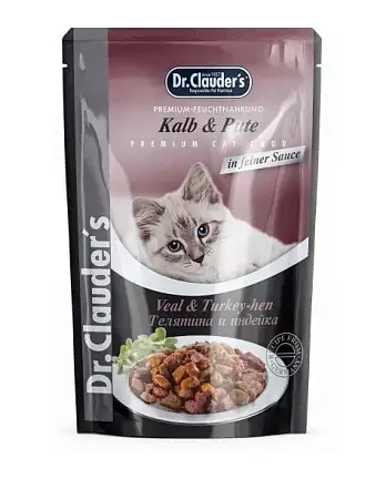 Купить dr. clauder's влажный корм для кошек, с телятиной и индейкой, кусочки в соусе (пауч)