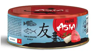 Prime Asia влажный корм для взрослых кошек тунец с рыбой групер в желе (банка)