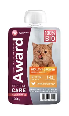 Award SPECIAL CARE Healthy growth влажный корм для котят от 1 месяца «пюре» из мяса курицы (пауч)