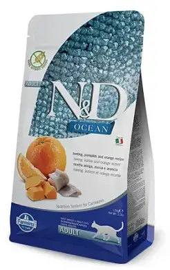 Farmina N&D Ocean Cat Herring Pumpkin & Orange Adult сухой беззерновой корм для взрослых кошек с сельдью, тыквой и апельсином