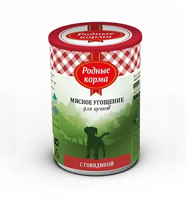 Родные корма Мясное угощение консервы с говядиной для щенков