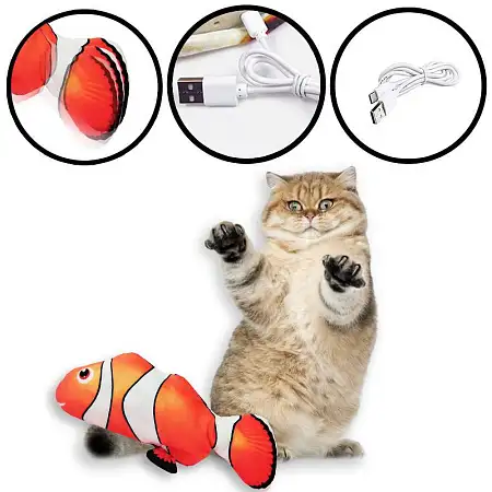 Купить homecat игрушка для кошек интерактивная шевелящаяся рыба клоун на usb зарядке