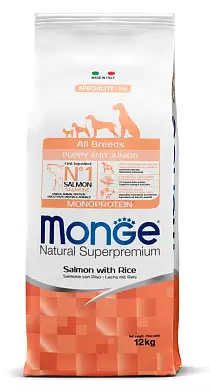 Monge Dog Speciality Line Monoprotein Puppy&Junior сухой корм для щенков всех пород из лосося с рисом