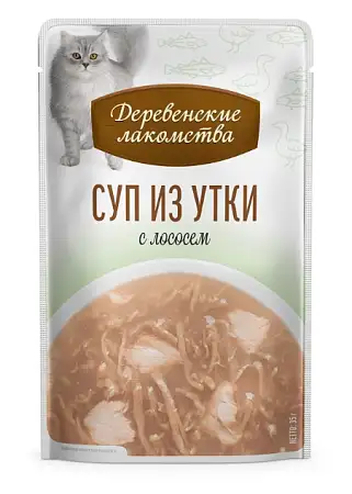 Купить Деревенские лакомства набор паучей для кошек Суп из утки с лососем 4х35