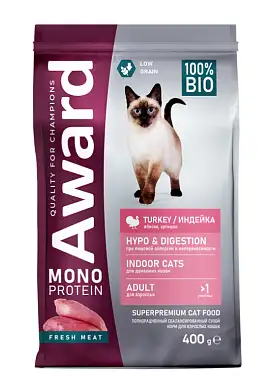 Award Monoprotein сухой корм для взрослых кошек с индейкой, яблоками и артишоками